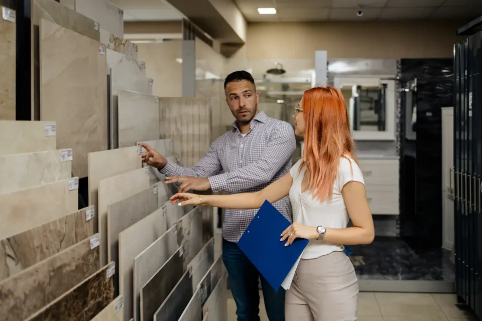 tile flooring showroom with sales rep